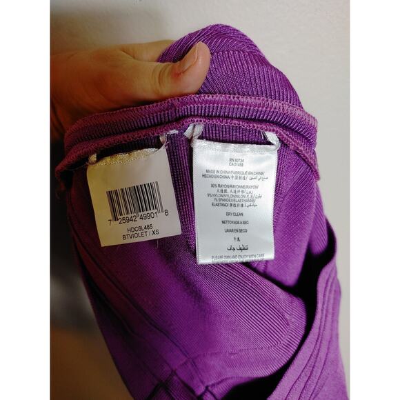 Herve Leger Criss Cross Bodycon Bandage Dress Purple $1050 XS - Picture 7 of 9